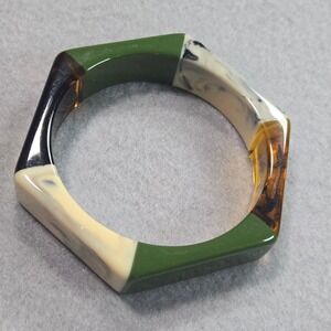 Plunder Hexagon Bangle Bracelet Womens OS Green Amber Marbled Resin Geometric